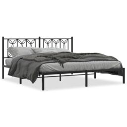 Berkfield Home Metal Bed Frame without Mattress with Headboard Black 183x213cm - Size: 183x213 cm - thumbnail 2