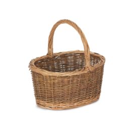 Red Hamper Wicker Country Oval Shopping Basket in Brown - Size: Small