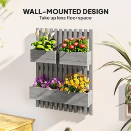 OUTSUNNY Wooden Garden Planters with Trellis Wall-mounted Raised Garden Bed in Grey - thumbnail 4