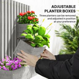 OUTSUNNY Wooden Garden Planters with Trellis Wall-mounted Raised Garden Bed in Grey - thumbnail 6