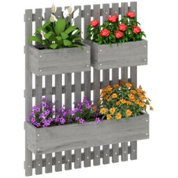 OUTSUNNY Wooden Garden Planters with Trellis Wall-mounted Raised Garden Bed in Grey - thumbnail 2