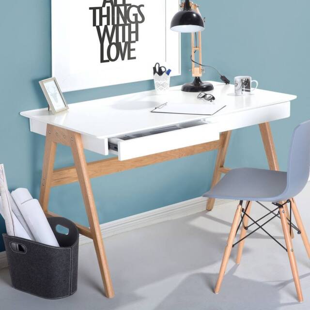 Wyld and Coco Office Desk White 120 x 75 cm - Lacquered Top with 2 Drawers - image 1