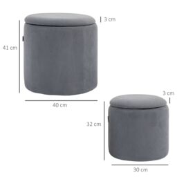 HOMCOM Fabric Storage Ottoman with Removable Lid, Set of 2, Light Grey - thumbnail 3