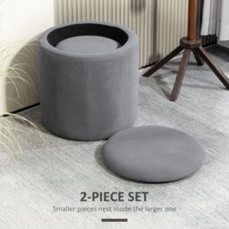 HOMCOM Fabric Storage Ottoman with Removable Lid, Set of 2, Light Grey - thumbnail 4