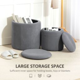 HOMCOM Fabric Storage Ottoman with Removable Lid, Set of 2, Light Grey - thumbnail 6
