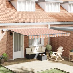 Berkfield Home Manual Retractable Awning with LED Multicolour Stripe 400x300 cm in Orange - thumbnail 1