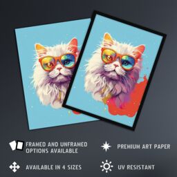 "Artery8 Wall Art Print Persian Cat with Retro Sunglasses Gift Pet Portrait Baby Blue Orange Purple Artwork Painting Art Framed - Size: W12"" x H16""" - thumbnail 2