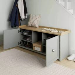 FORGEVIO 2 Door Shoe Bench Grey Internal Shelves Storage Hallway - thumbnail 5