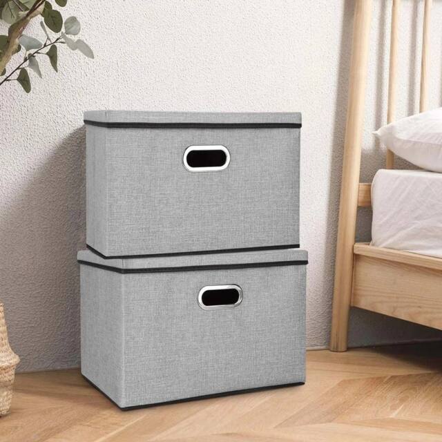 Havendro 2Pcs Foldable Storage Box with Lids 45x30x30cm Cube UK in Grey - Size: 45 x 30 x 30 cm - image 1