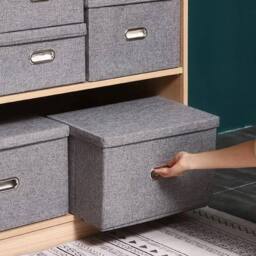 Havendro 2Pcs Foldable Storage Box with Lids 45x30x30cm Cube UK in Grey - Size: 45 x 30 x 30 cm - thumbnail 4