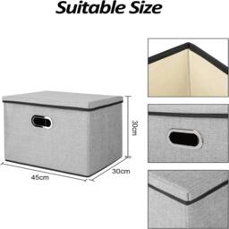 Havendro 2Pcs Foldable Storage Box with Lids 45x30x30cm Cube UK in Grey - Size: 45 x 30 x 30 cm - thumbnail 2
