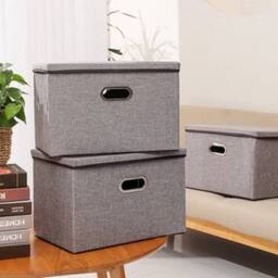 Havendro 2Pcs Foldable Storage Box with Lids 45x30x30cm Cube UK in Grey - Size: 45 x 30 x 30 cm - thumbnail 3