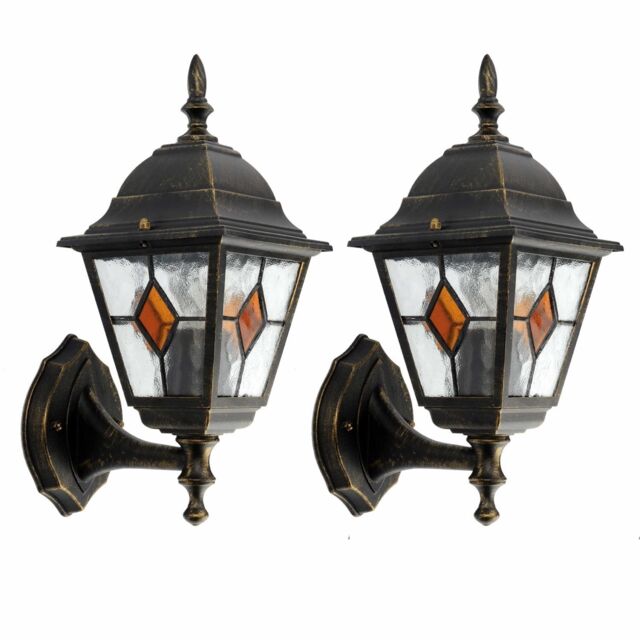 First Choice Lighting Set of 2 Morecambe - Black with Brushed Gold IP44 Outdoor Wall Lights