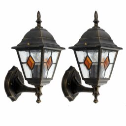 First Choice Lighting Set of 2 Morecambe - Black with Brushed Gold IP44 Outdoor Wall Lights - thumbnail 1