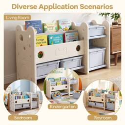 CASART 2-in-1 Kids Toy Storage Organizer w/Bookshelf 2-Tier Bookcase w/4-Box - thumbnail 8