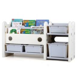 CASART 2-in-1 Kids Toy Storage Organizer w/Bookshelf 2-Tier Bookcase w/4-Box - thumbnail 3