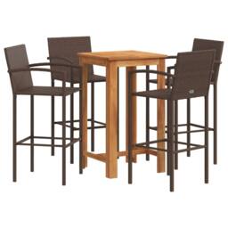 Berkfield Home 5 Piece Garden Bar Set Brown Solid Wood Acacia & Poly Rattan - thumbnail 1