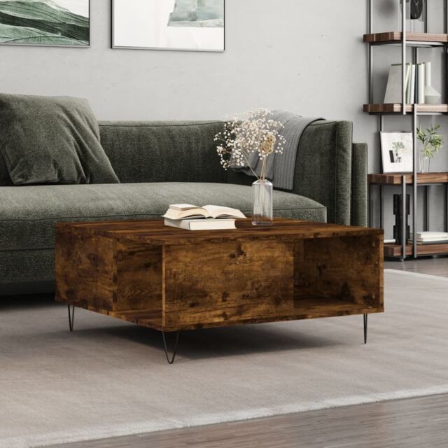 Berkfield Home Coffee Table Smoked Oak 80x80x36.5 cm Engineered Wood in Brown - image 1