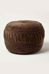 Homescapes Sofia Pleated Velvet Pouffe in Brown - thumbnail 1