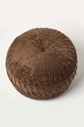 Homescapes Sofia Pleated Velvet Pouffe in Brown - thumbnail 5