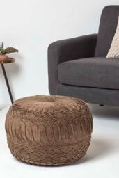 Homescapes Sofia Pleated Velvet Pouffe in Brown - thumbnail 2