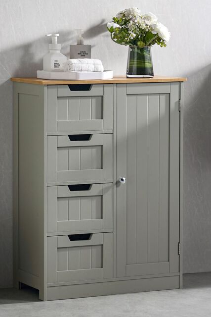 Home Discount Bath Vida Priano 4 Drawer 1 Door Freestanding Unit Storage Bathroom Furniture 810 x 600 x 300 mm in Grey - image 1