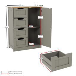Home Discount Bath Vida Priano 4 Drawer 1 Door Freestanding Unit Storage Bathroom Furniture 810 x 600 x 300 mm in Grey - thumbnail 3