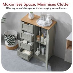 Home Discount Bath Vida Priano 4 Drawer 1 Door Freestanding Unit Storage Bathroom Furniture 810 x 600 x 300 mm in Grey - thumbnail 6