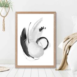 ARTZE Abstract Black & White Watercolour Shapes Framed Print SIZE: A3 with Oak Frame - Size: A4 - thumbnail 2