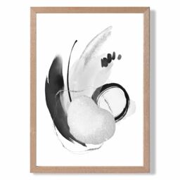 ARTZE Abstract Black & White Watercolour Shapes Framed Print SIZE: A3 with Oak Frame - Size: A4