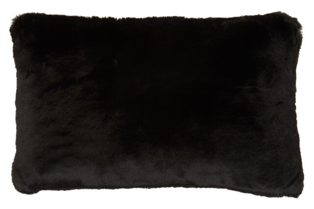 Orsina Rectangular Red Wine Faux Fur Cushion, Soft Feather Filled Decorative Cushion For Sofa & Bedroom in Black - image 1