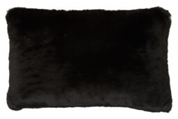 Orsina Rectangular Red Wine Faux Fur Cushion, Soft Feather Filled Decorative Cushion For Sofa & Bedroom in Black