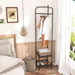 Costway Corner Coat Rack Freestanding Hall Tree Entryway Storage Organizer in Black - thumbnail 4
