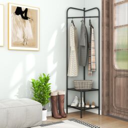 Costway Corner Coat Rack Freestanding Hall Tree Entryway Storage Organizer in Black - thumbnail 3