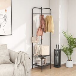 Costway Corner Coat Rack Freestanding Hall Tree Entryway Storage Organizer in Black - thumbnail 5