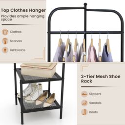 Costway Corner Coat Rack Freestanding Hall Tree Entryway Storage Organizer in Black - thumbnail 6