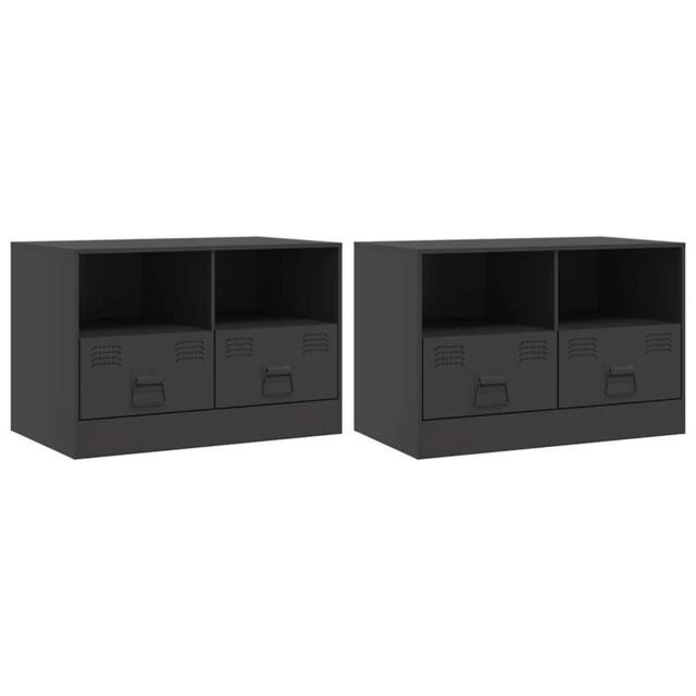 Berkfield Home TV Cabinets 2pcs Black 67x39x44 cm Steel - Size: 67 x 39 x 44 cm - image 1