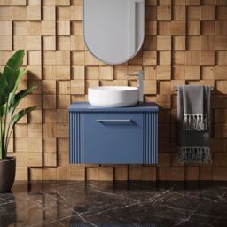 Balterley 1 Drawer Wall Hung Vanity Unit Colour Match Laminate Worktop, Blue 600mm - thumbnail 8