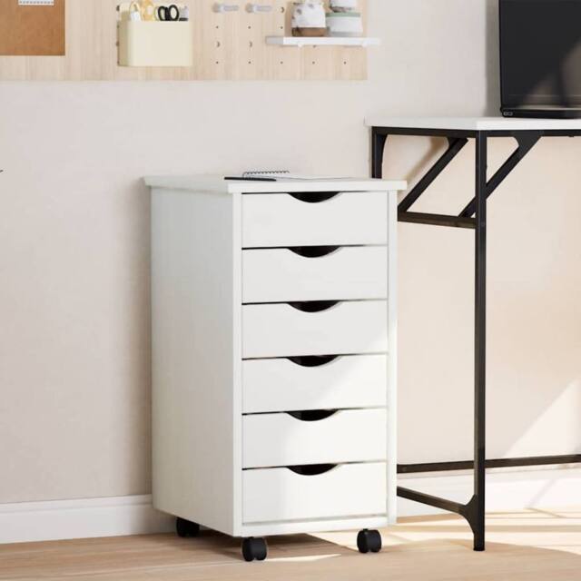Berkfield Home Rolling Cabinet with Drawers MOSS White Solid Wood Pine - image 1