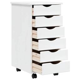 Berkfield Home Rolling Cabinet with Drawers MOSS White Solid Wood Pine - thumbnail 4