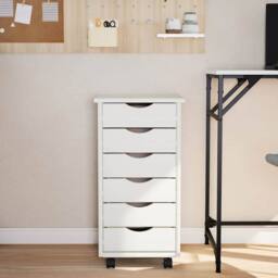Berkfield Home Rolling Cabinet with Drawers MOSS White Solid Wood Pine - thumbnail 3