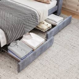 Rolipo 3FT Single Bed Grey Velvet Daybed Sofa Bed with Storage Drawers - thumbnail 7