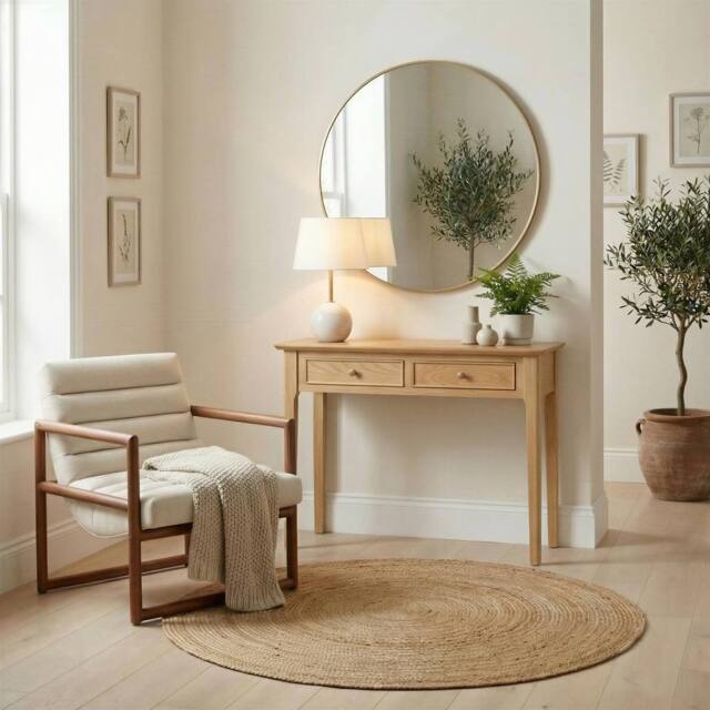 FurnitureboxUK Belle Oak Wood Console Table in Light Brown - image 1