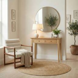 FurnitureboxUK Belle 2 Drawer Solid Oak Wood Console Table in Light Brown