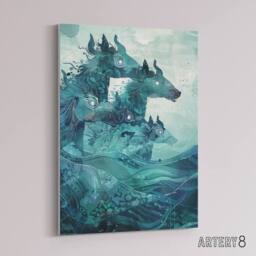 "Artery8 Scottish Folklore Sea Kelpies Canvas Wall Art Print in Blue - Size: W18"" x H24""" - thumbnail 2