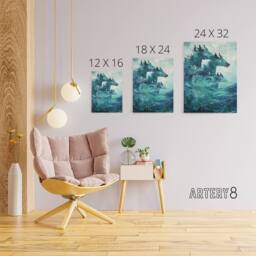 "Artery8 Scottish Folklore Sea Kelpies Canvas Wall Art Print in Blue - Size: W18"" x H24""" - thumbnail 4