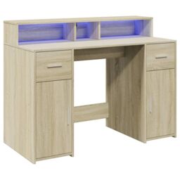 Berkfield Home Desk with LED Lights Sonoma Oak 120x55x91 cm Engineered Wood in Brown - Size: 120 x 55 x 91 cm - thumbnail 3