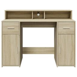 Berkfield Home Desk with LED Lights Sonoma Oak 120x55x91 cm Engineered Wood in Brown - Size: 120 x 55 x 91 cm - thumbnail 6