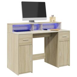 Berkfield Home Desk with LED Lights Sonoma Oak 120x55x91 cm Engineered Wood in Brown - Size: 120 x 55 x 91 cm - thumbnail 1