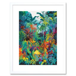 "Artery8 Wall Art Print Rainforest Landscape Vibrant Multicoloured Nature Artwork Framed 9X7 Inch in White - Size: W7"" x H9""" - thumbnail 1